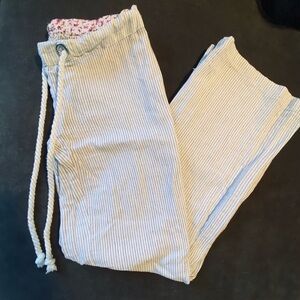 White & Black Linen Pinstripe Wide Leg Pants